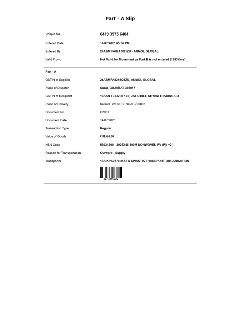 Part - A Slip | PDF