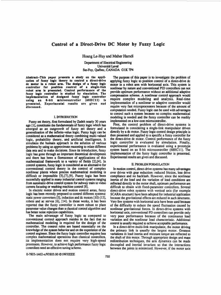 Fuzzy Logic Control for DC Motor Systems | PDF | Control Theory | Fuzzy ...
