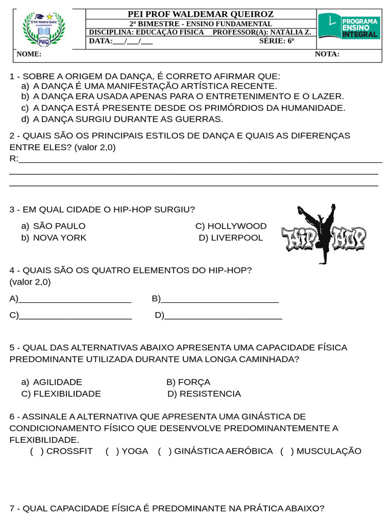Questões de Educação Física 6º Ano | PDF