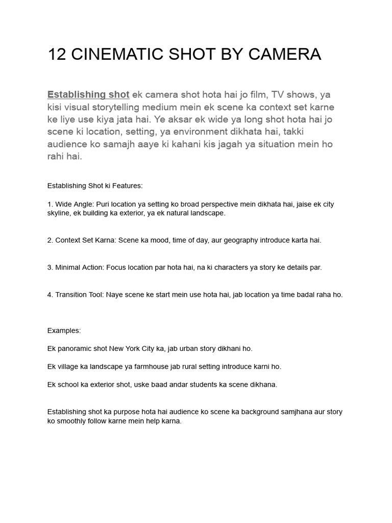 12 Cinematic Shot by Camera | PDF | Filmmaking