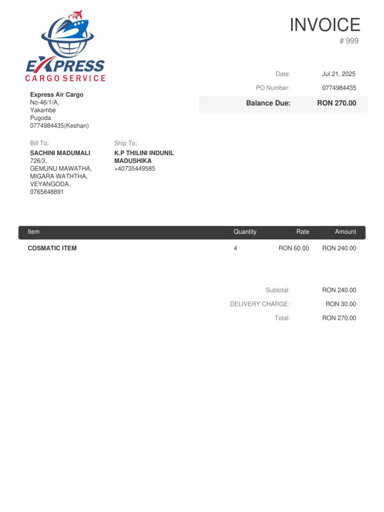 Invoice for FX6068 - July 2025 | PDF