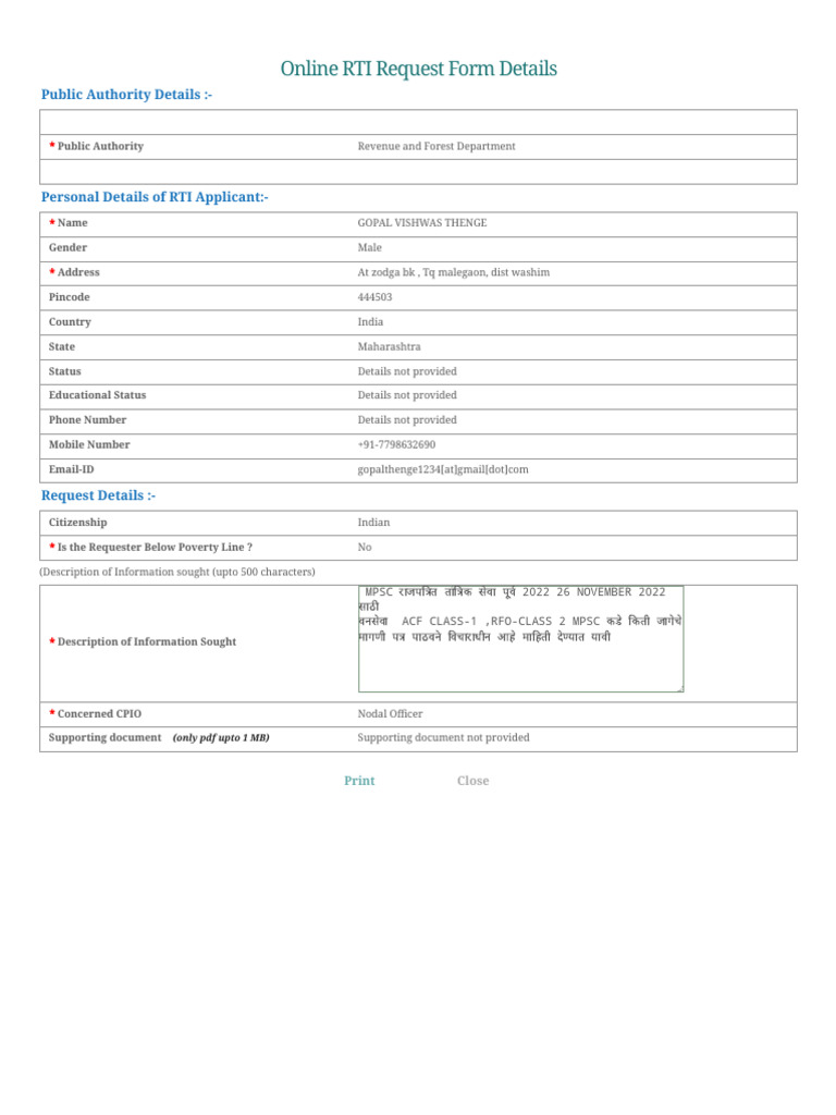 RFO Class 2 Vacancy Inquiry MPSC | PDF