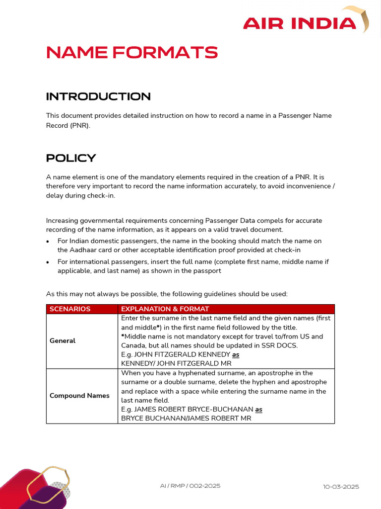 Name Format Guidelines for PNRs | PDF | Government And Personhood