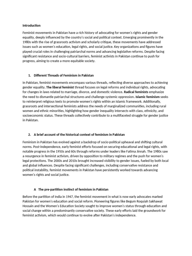 Feminist Movements in Pakistan: A Historical Overview | PDF | Gender ...