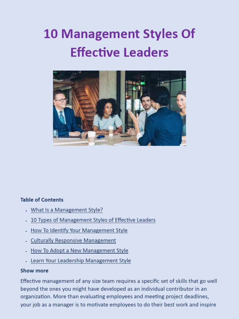 10 Effective Leadership Management Styles | PDF | Leadership | Identity ...