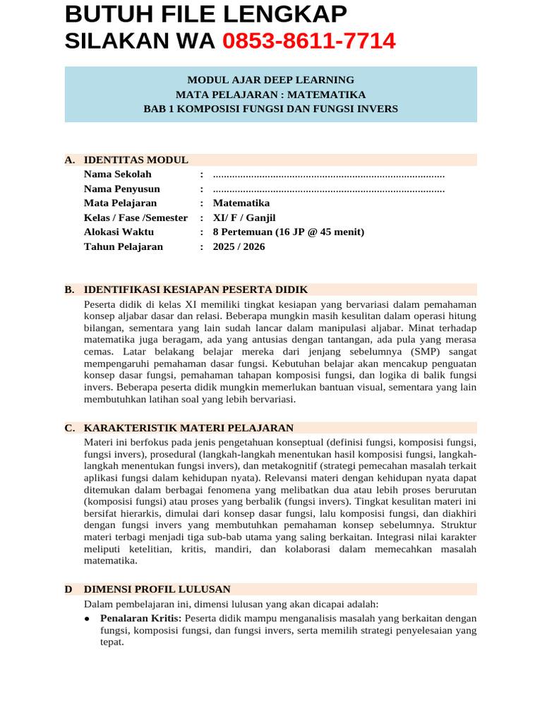 Modul Ajar Matematika Kelas 11 Deep Learning | PDF