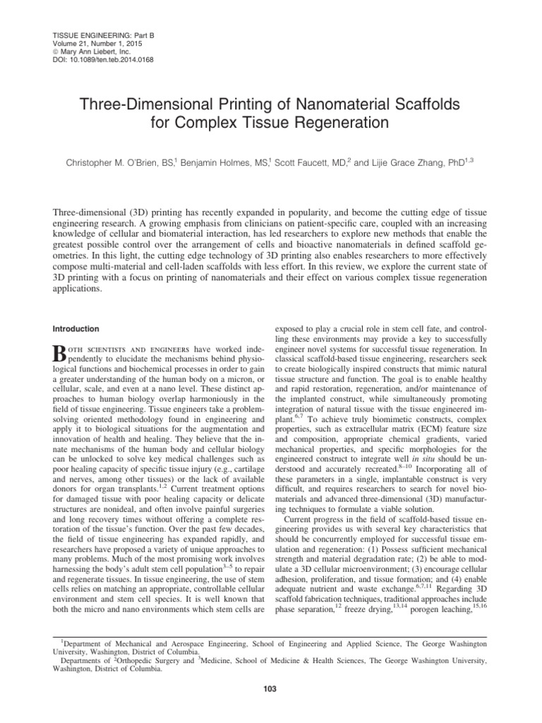 3D Printing Nanomaterial Scaffolds for Tissue Regeneration | PDF ...