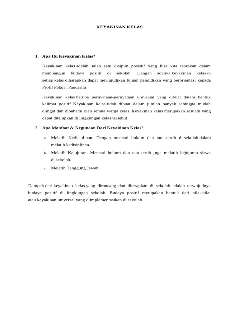 Manfaat Keyakinan Kelas di Sekolah | PDF