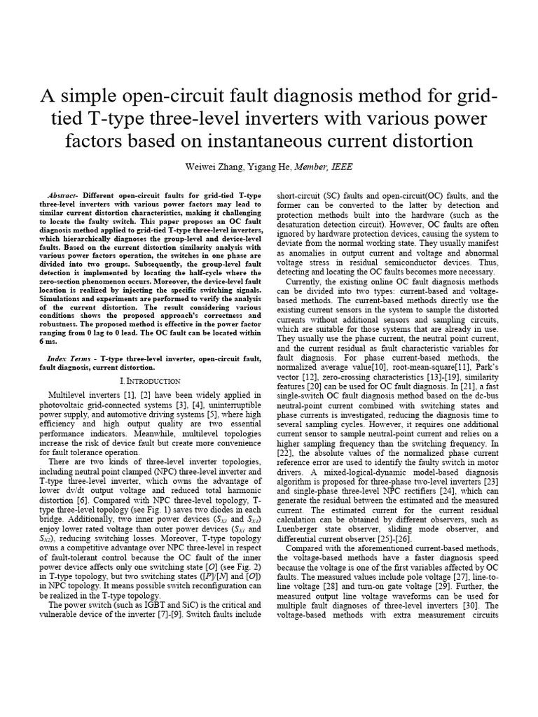 A Simple Open-Circuit Fault Diagnosis Method For Gridtied T-Type Three ...