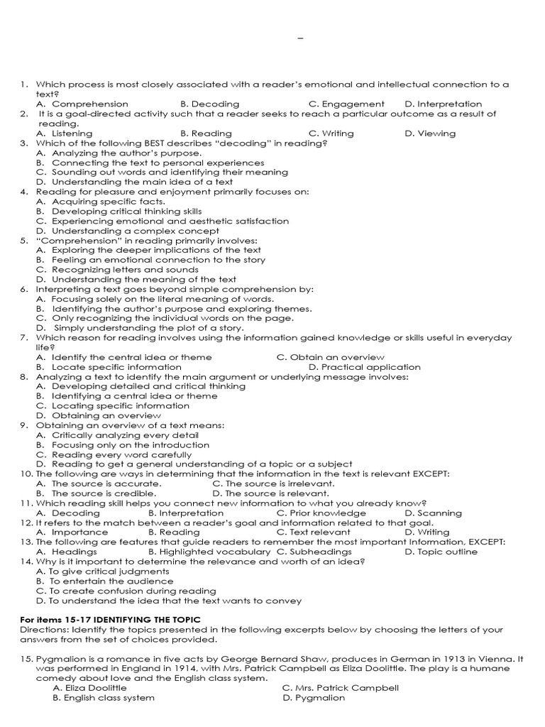 English Reading Comprehension Review | PDF | Narration | Reading ...