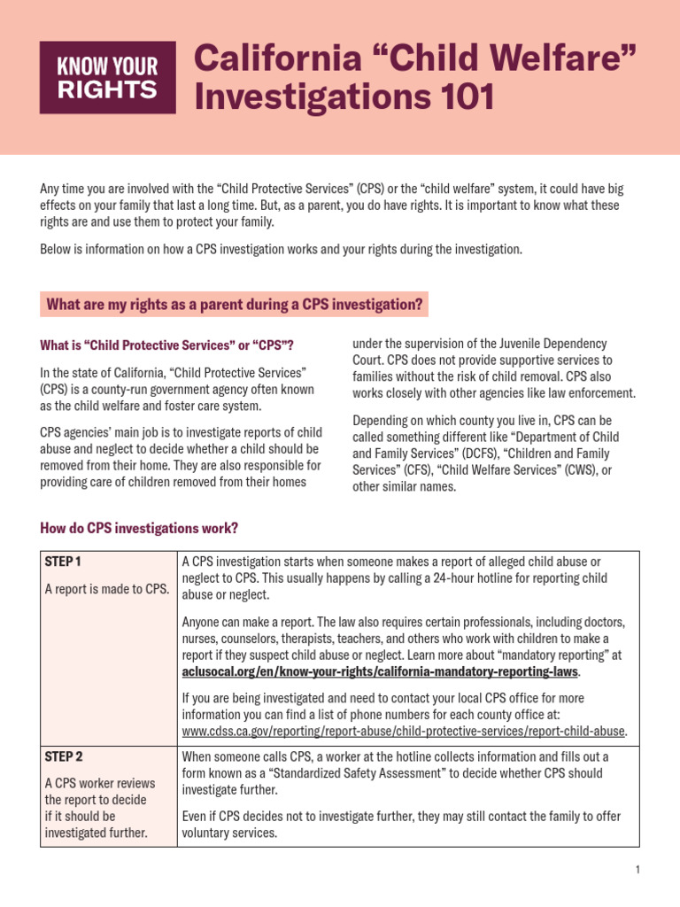 Parent Rights in CPS Investigations | PDF | Child Protective Services ...
