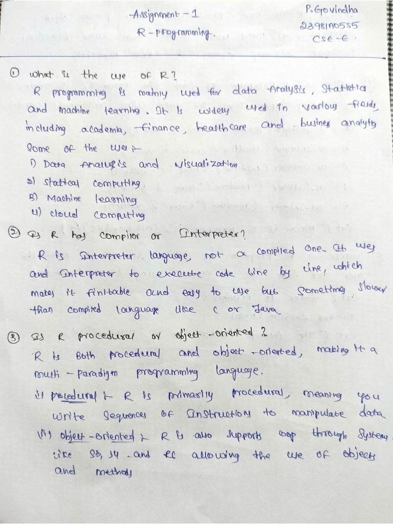 23981A05S5 Assignment - 1 R Programming | PDF