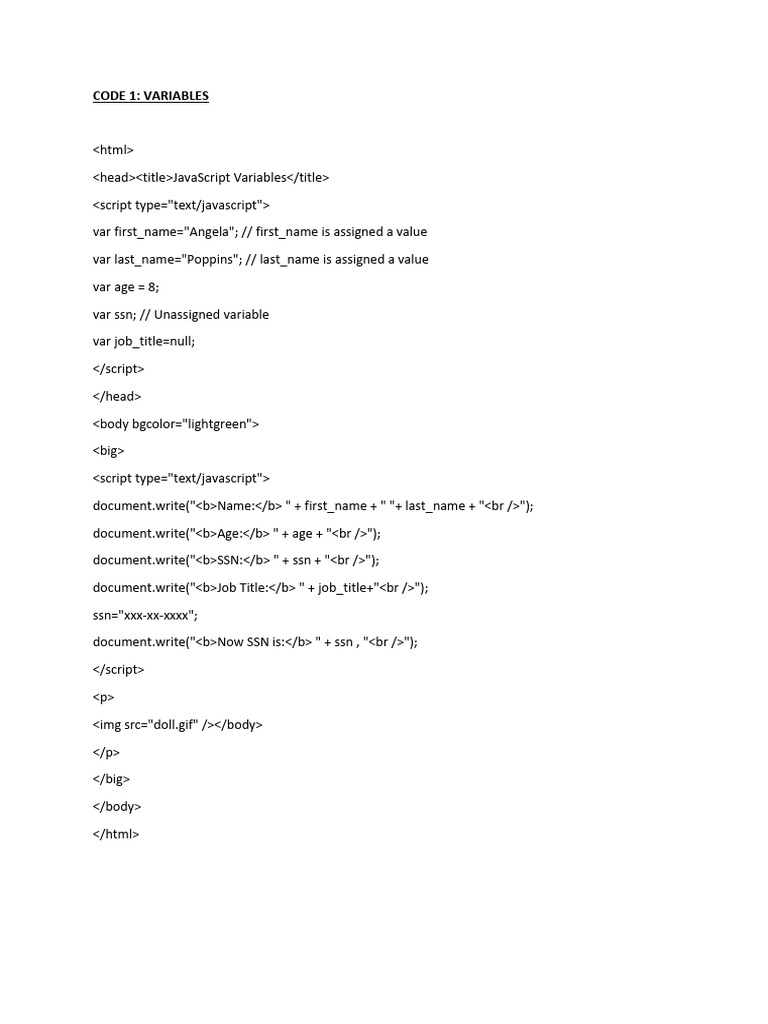JavaScript Variables, Constants, Concatenation | PDF
