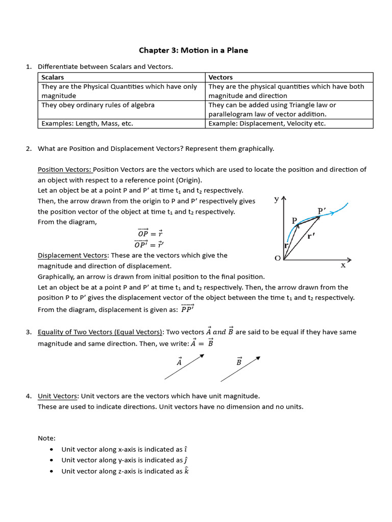 Chapter 3 Motion in A Plane | PDF | Acceleration | Velocity