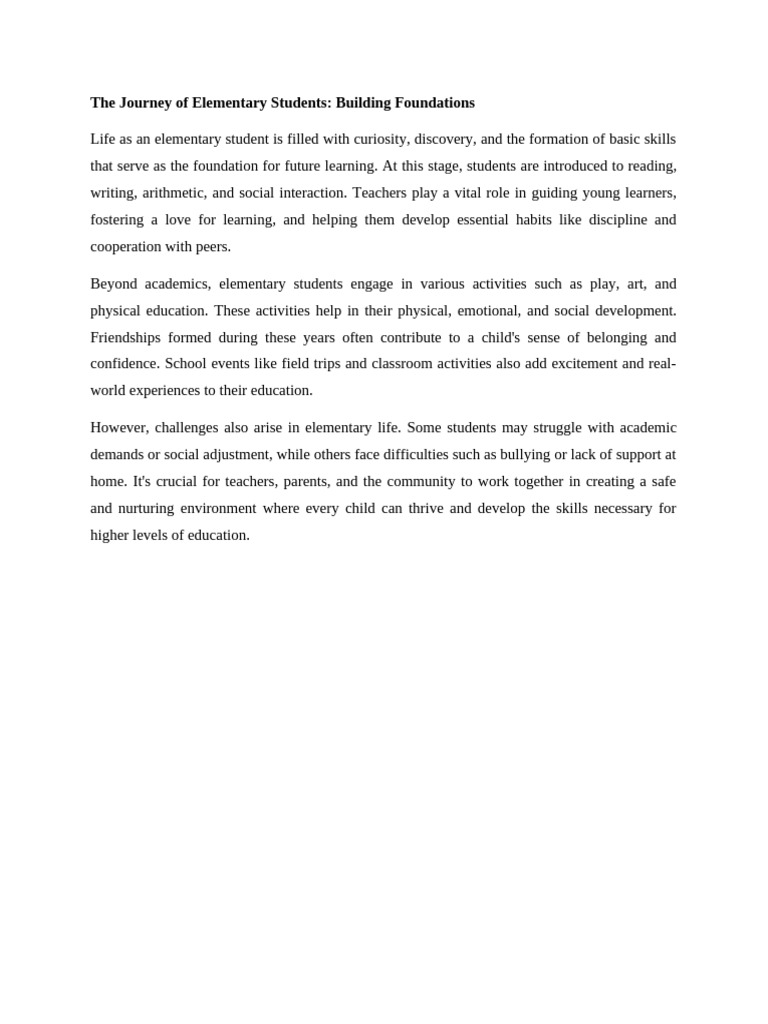 Welcome Back: Elementary Student Journey | PDF