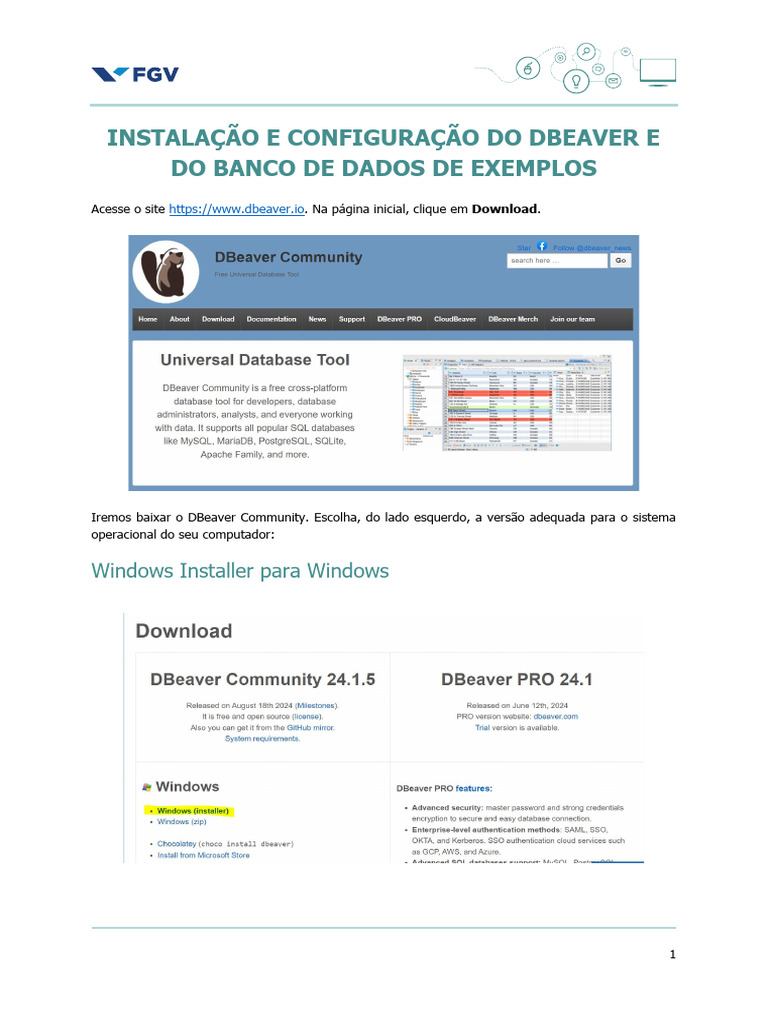 Instalação do DBeaver e Banco de Dados | PDF | Linux | Microsoft Windows