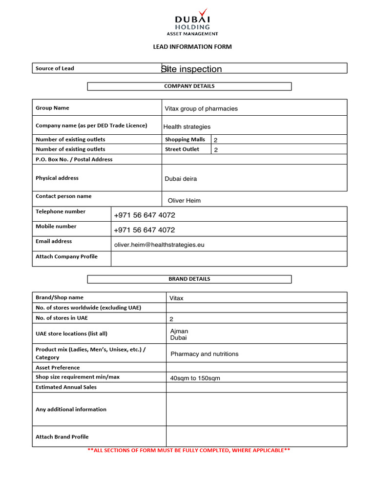 Lead Information Form | PDF