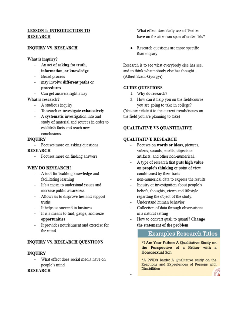 Inquiry vs. Research: Key Concepts Explained | PDF | Experiment ...