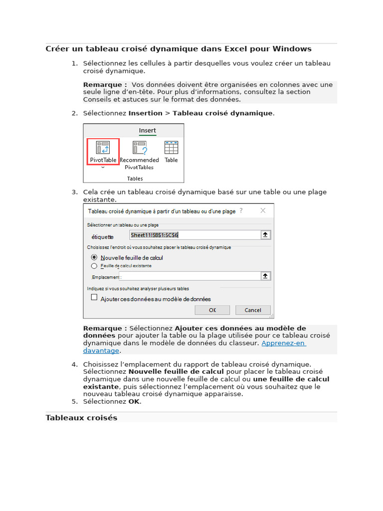 Créer un tableau croisé dynamique Excel | PDF | Microsoft Excel ...