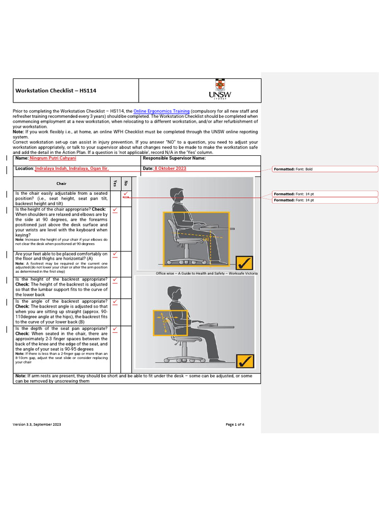 Ergonomic Workstation Evaluation Checklist | PDF | Chair | Computer ...