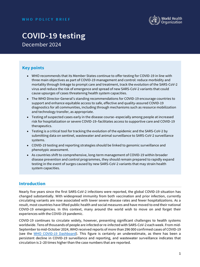 WHO COVID-19 Testing Policy Brief | PDF | World Health Organization ...