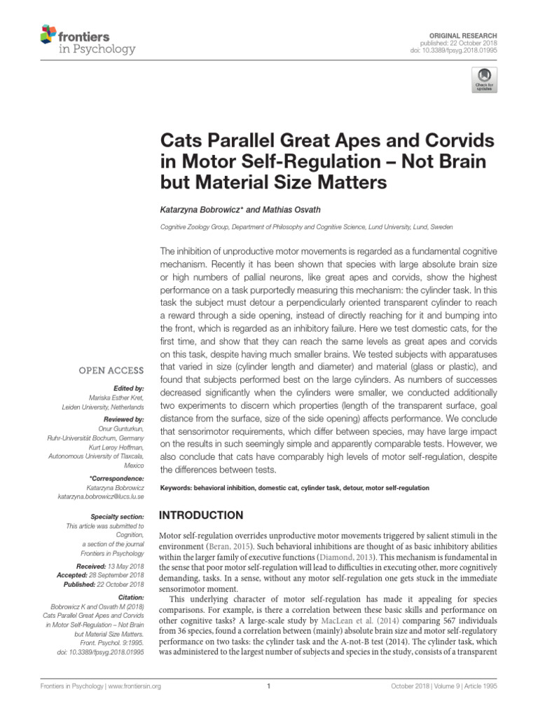 Cats Parallel Great Apes and Corvids in Motor Self | PDF | Emotional ...