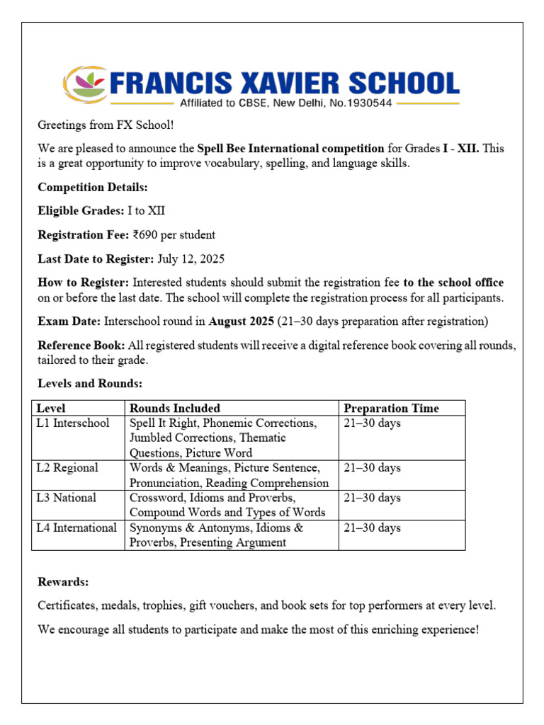 Spell Bee International Competition 2025 | PDF