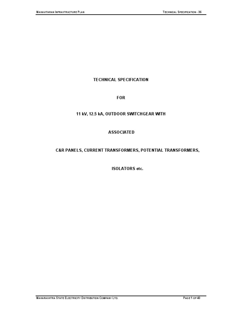 11 kV Outdoor Switchgear Specification | PDF | Electrical Wiring | Switch
