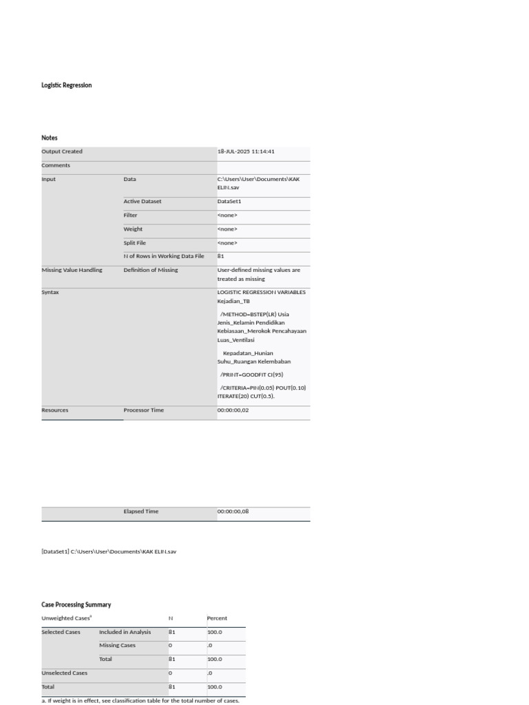 Logistic Regression Analysis for TB | PDF | Regression Analysis ...