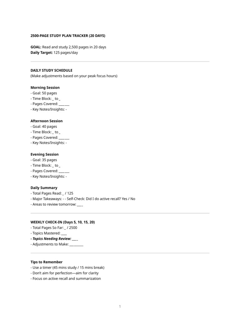 20-Day Study Plan Tracker PDF | PDF