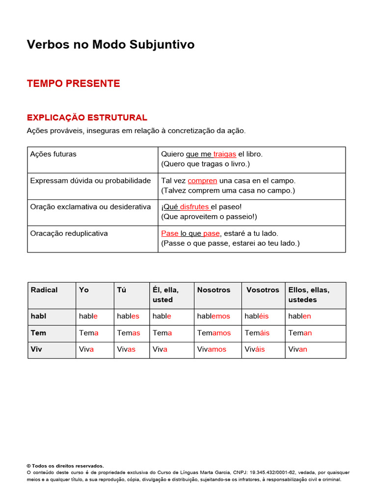 Verbos no Modo Subjuntivo: Estruturas e Exemplos | PDF | Linguística