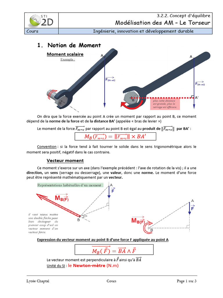 Torseur et Action Mécanique | PDF | Moment d'une force | Ingénierie ...