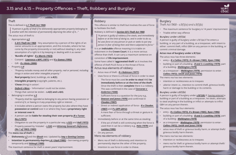 Theft, Robbery, and Burglary Overview | PDF | Theft | Robbery