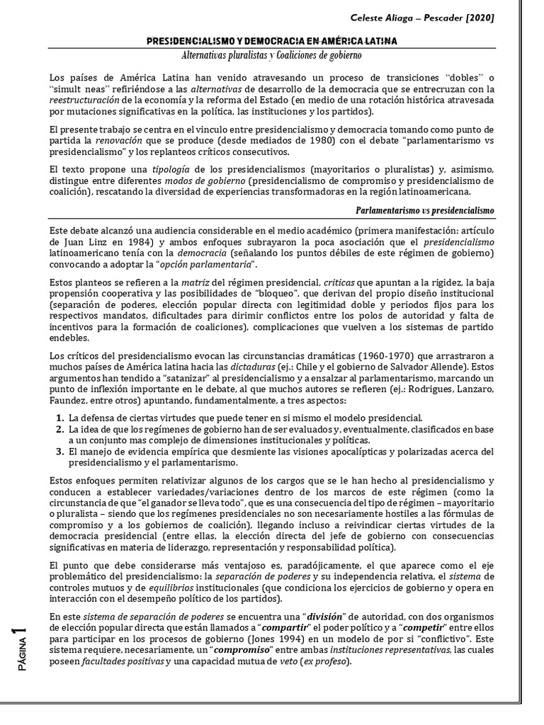 Presidencialismo y Democracia en América Latina | PDF | Democracia ...
