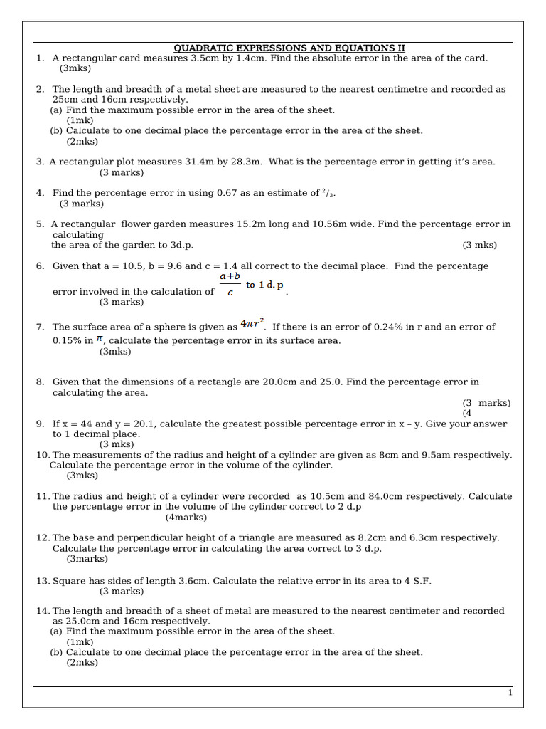 Approximations And Errors Pdf Area Length