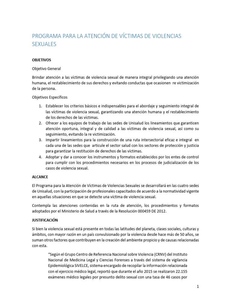 Atención Integral a Víctimas de Violencia Sexual | PDF | Violación ...