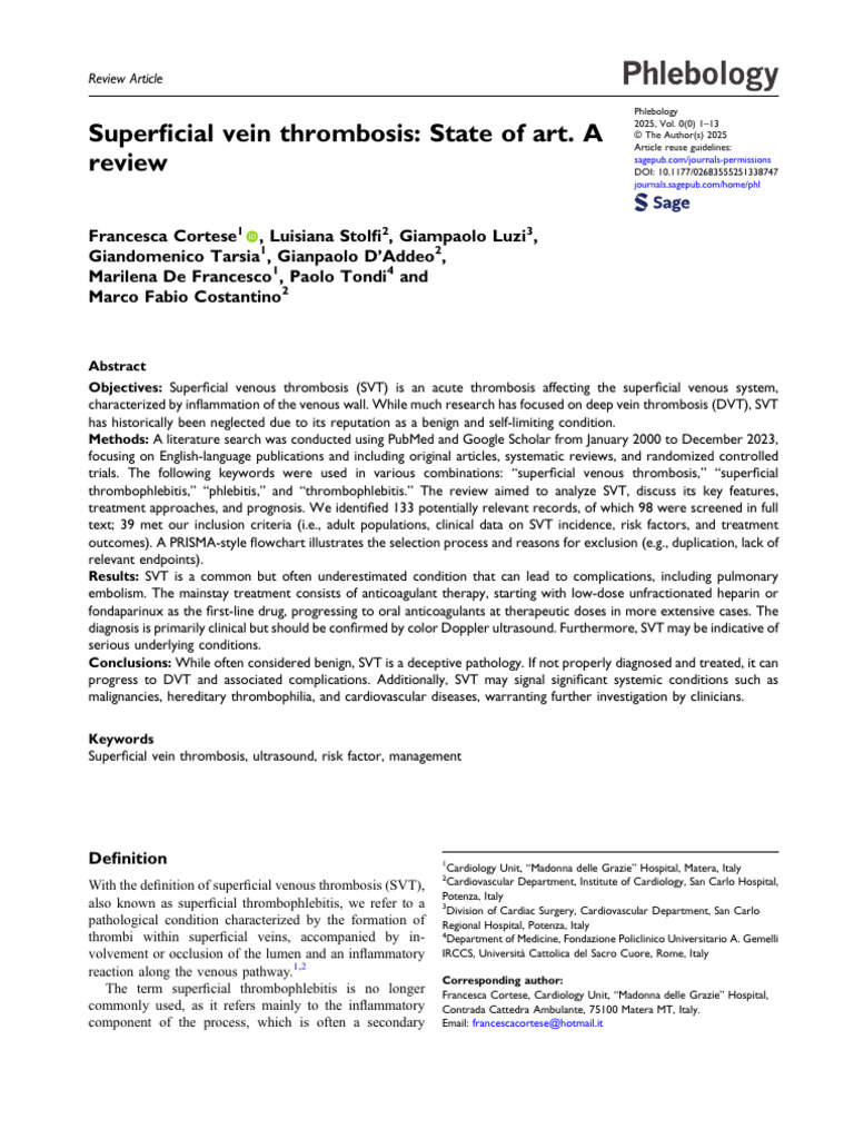 Superficial Vein Thrombosis: A Review | PDF | Thrombosis | Vein