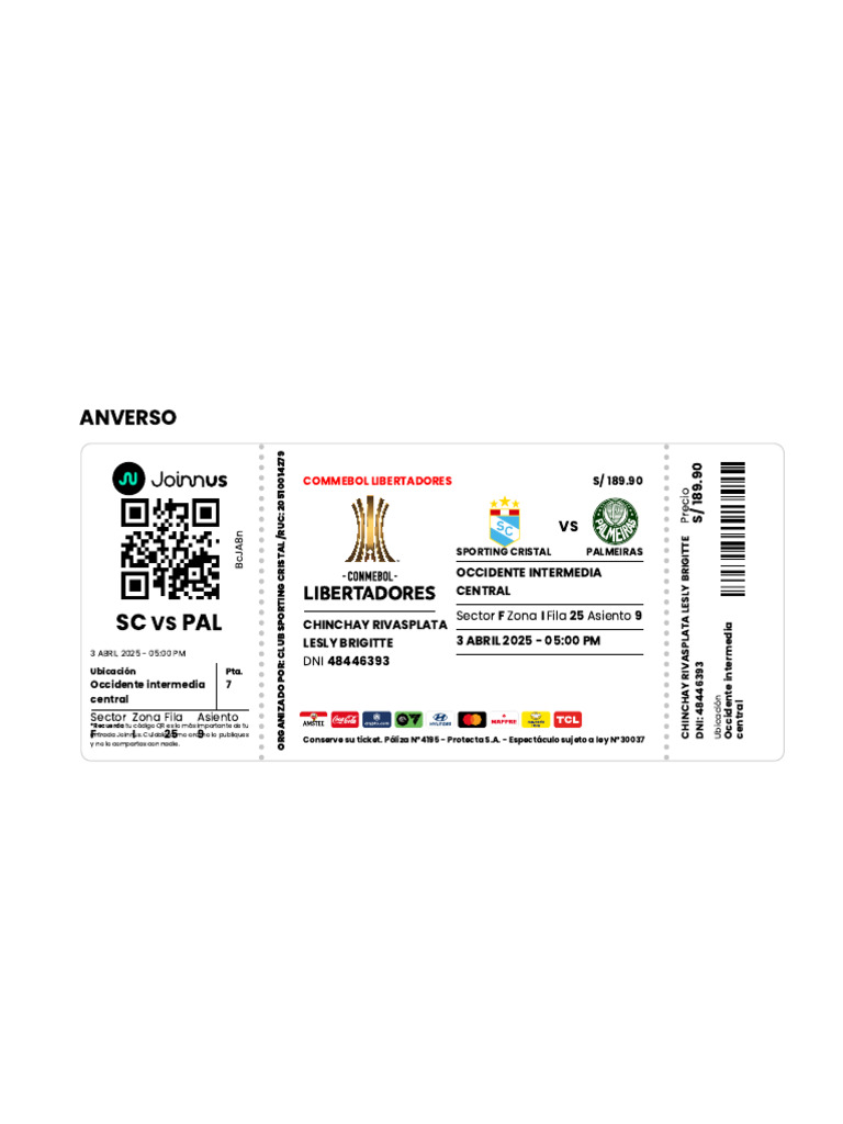 Entrada Sporting Cristal vs Palmeiras | PDF