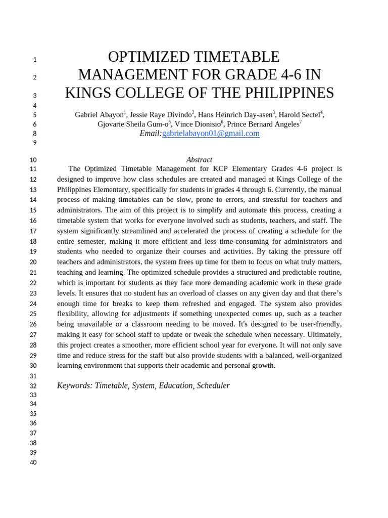 c5 Optimized Timetable Management For Grade 4 6 in Kings College of The ...