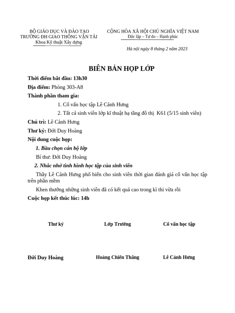 Biên Bản Cuộc Họp 1 | PDF