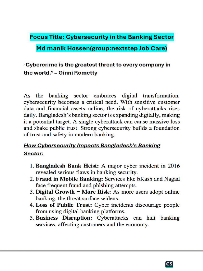 Cybersecurity in The Banking Sector | PDF