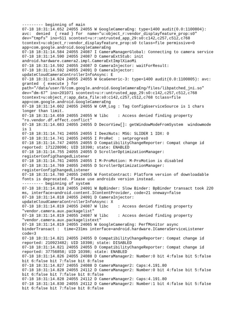 Camera Service Logs and Errors | PDF | Computing | Software
