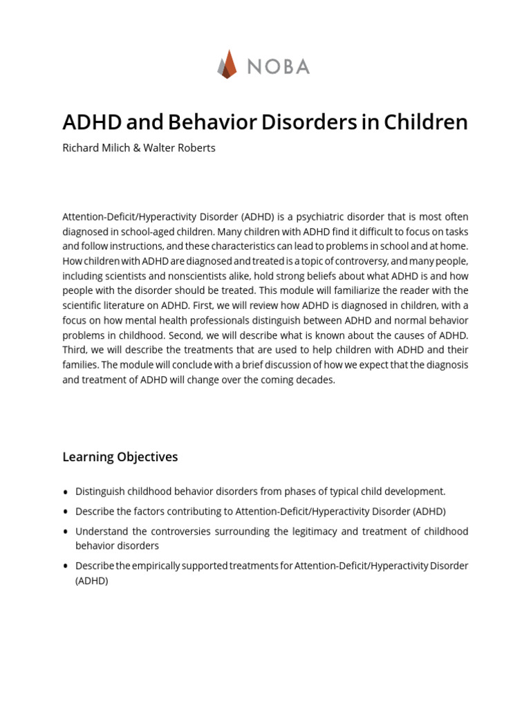 ADHD and Behavior Disorders in Children | PDF | Attention Deficit ...