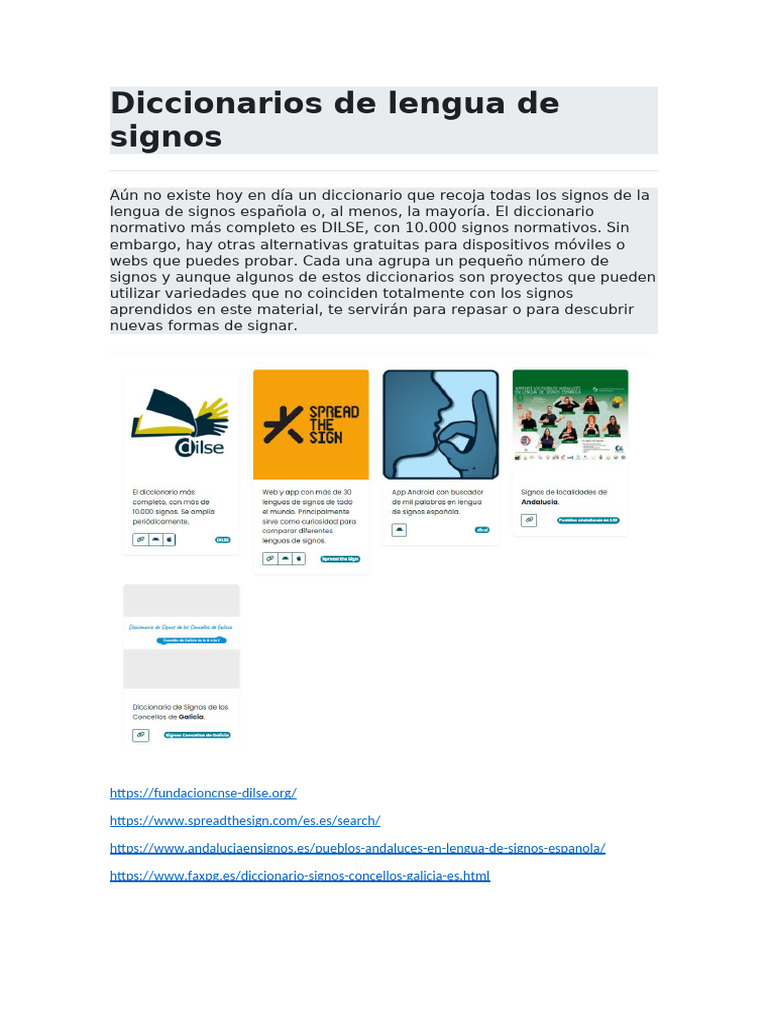 Diccionarios de lengua de signos española | PDF