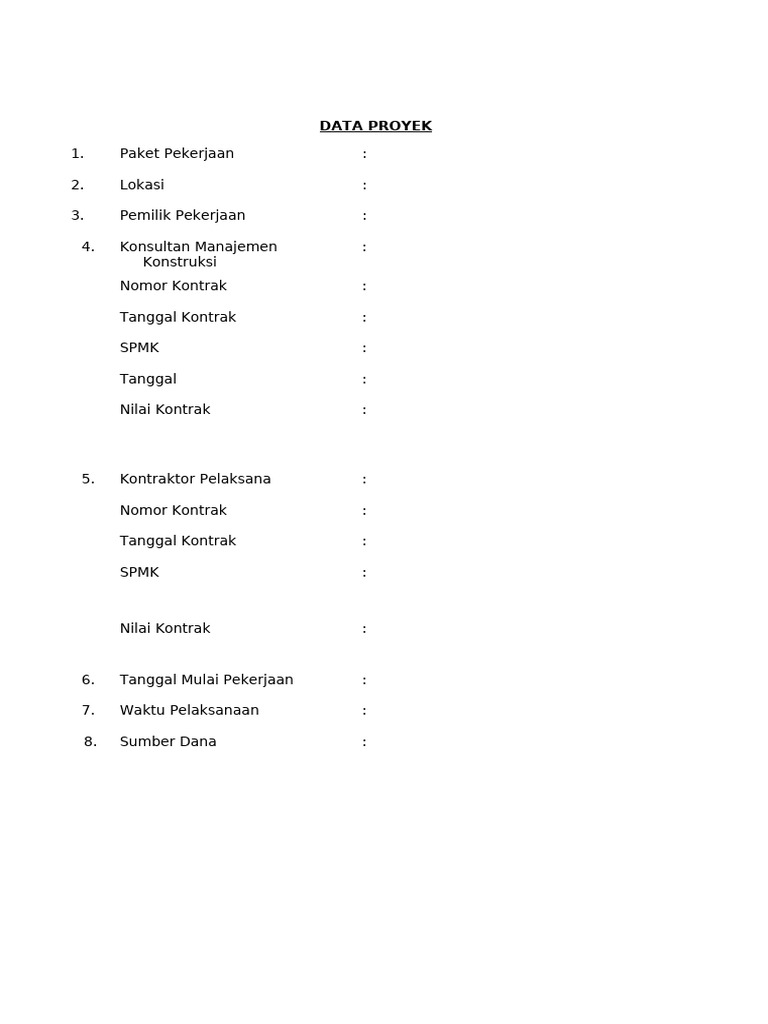 Data Proyek Konstruksi Terperinci | PDF