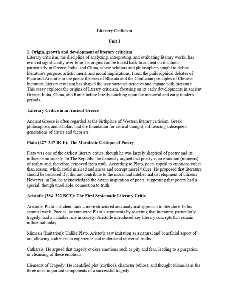 Evolution of Literary Criticism | PDF | Literary Criticism | Plato