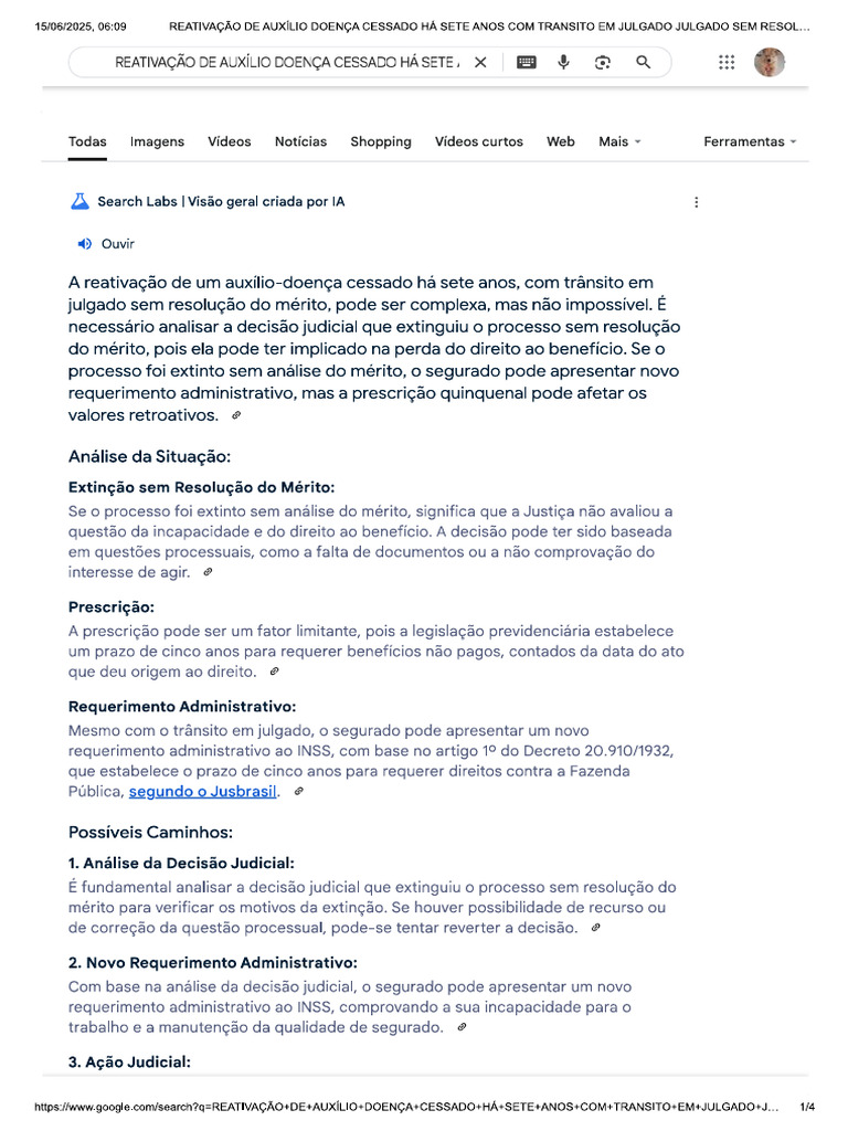 Reativação de Bvenefício Cessado Há Sete Anos Sem Resolução Do Mérito ...