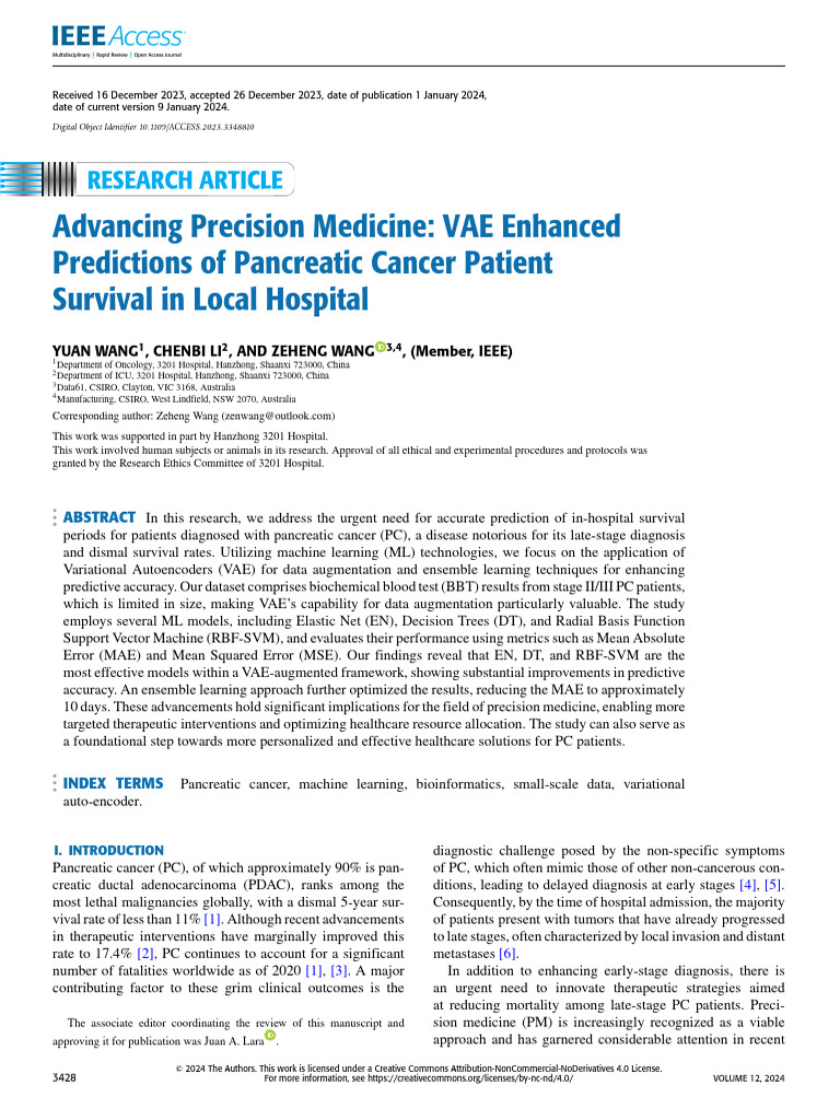 VAE-Enhanced Survival Predictions for Pancreatic Cancer | PDF | Mean ...