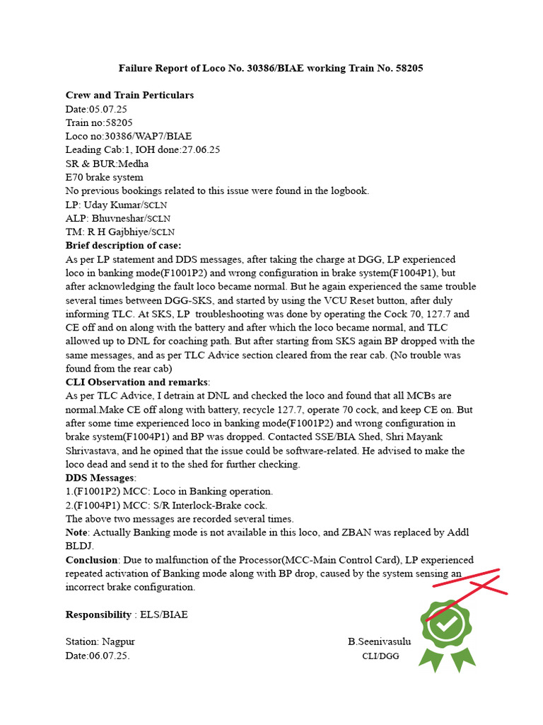 Loco No. 30386 Failure Report | PDF