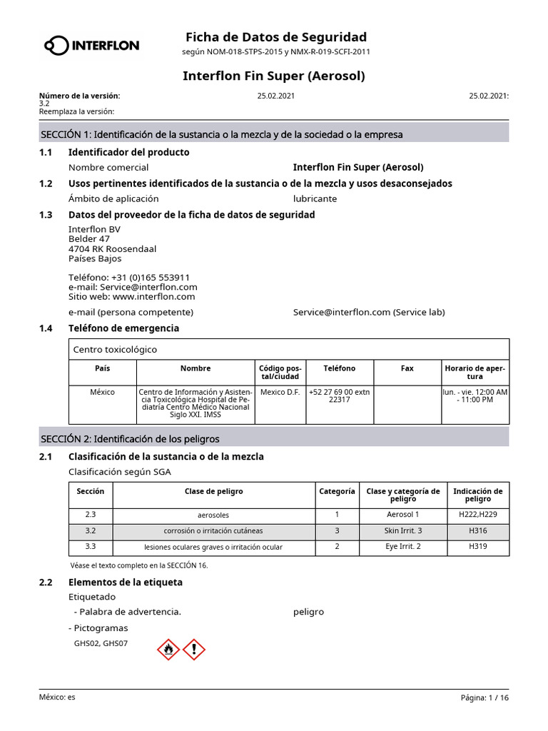 Interflon Finsuper Aerosol | PDF | Combustión | Química